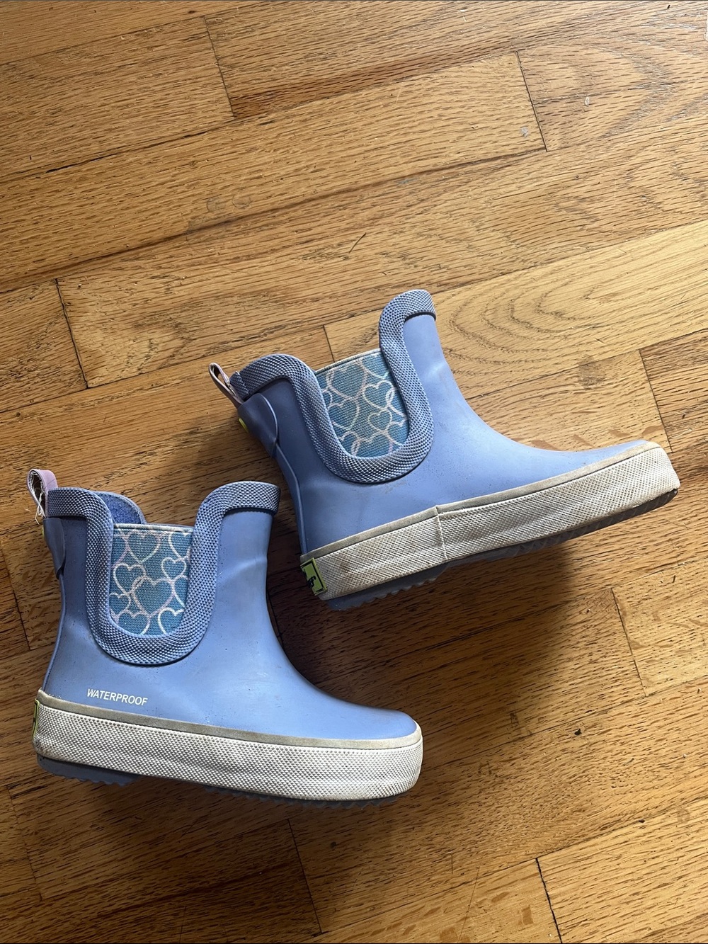Western Chief Light Blue Kids Waterproof Rain Boots with Heart Panels